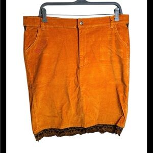 Vintage Y2K Karl Kani Orange Velour Corduroy Pencil Skirt W Lace Detail Size 14